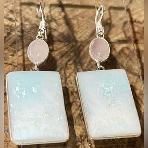 Teal Hemimorphite & Rose Quartz Earrings 2 1/4”